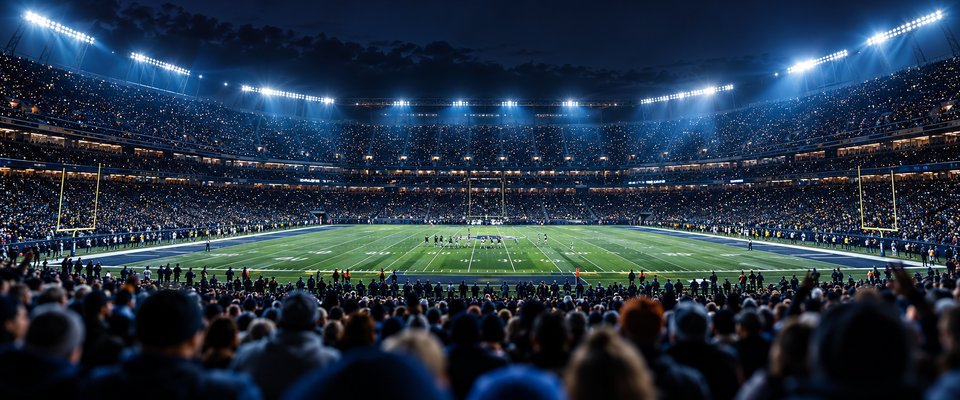 Football stadium under floodlights during a game (AI-generated image)